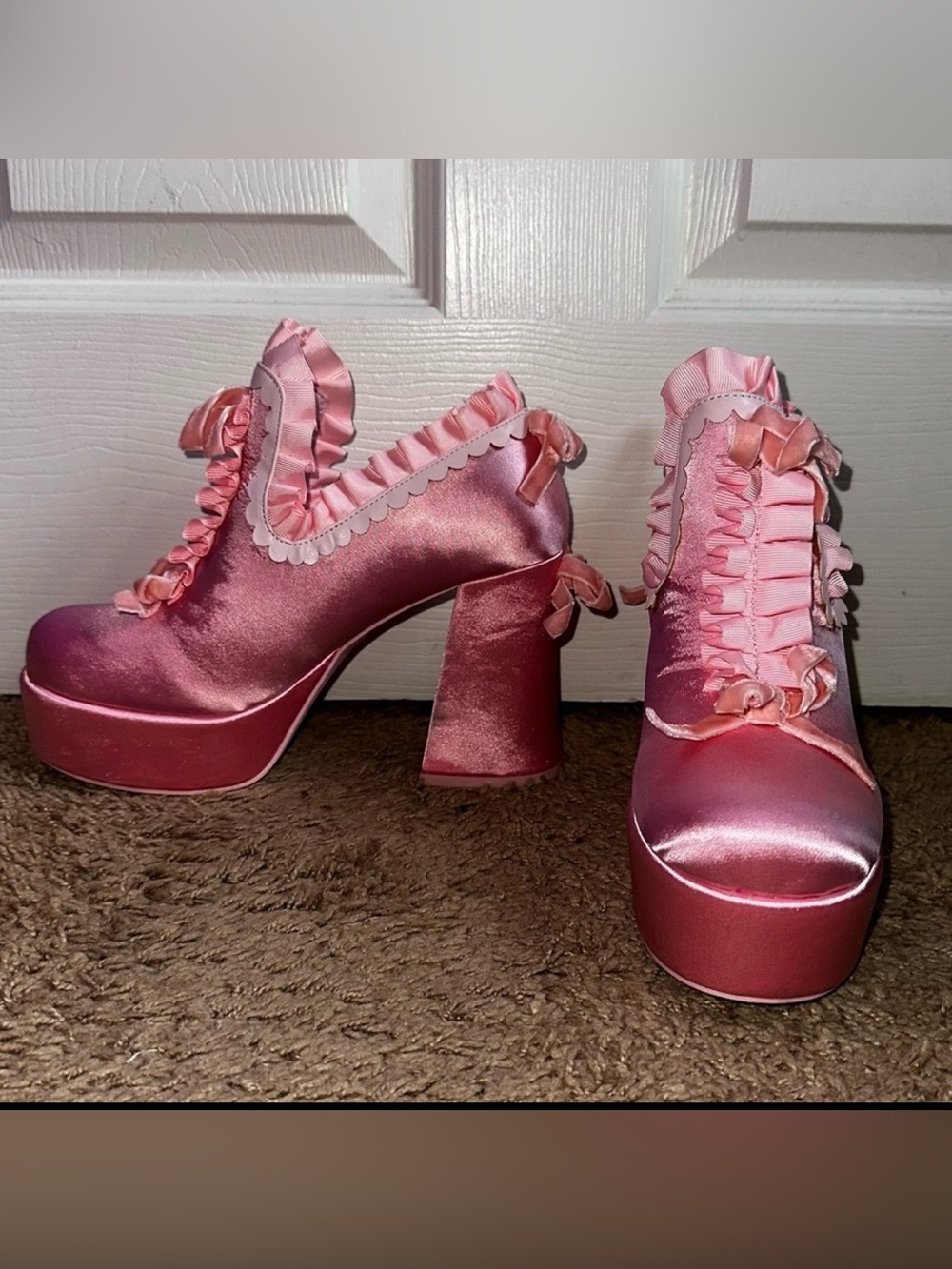 Trickz N Treatz Dolls Kill Pink Ruffle Shoes BISOU BABY Platform Heels 9 Marie - Picture 5 of 16